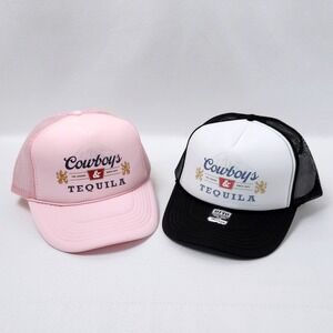 NEW Cowboys & Tequila Trucker Hats Lot of 2 Pink Black Adjustable Snapback